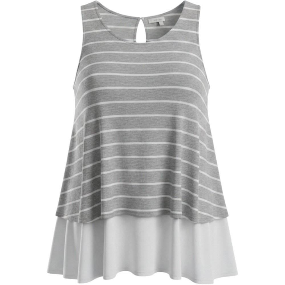 Alya Womens Grey White Striped Layered Sleeveless Blouse Mixed Media Medium